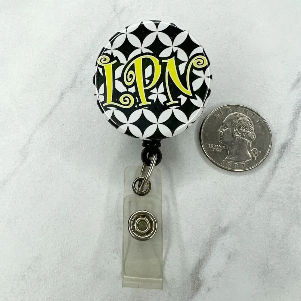 Black Yellow White LPN Nurse Clip On Retractable School Work Badge ID Holder